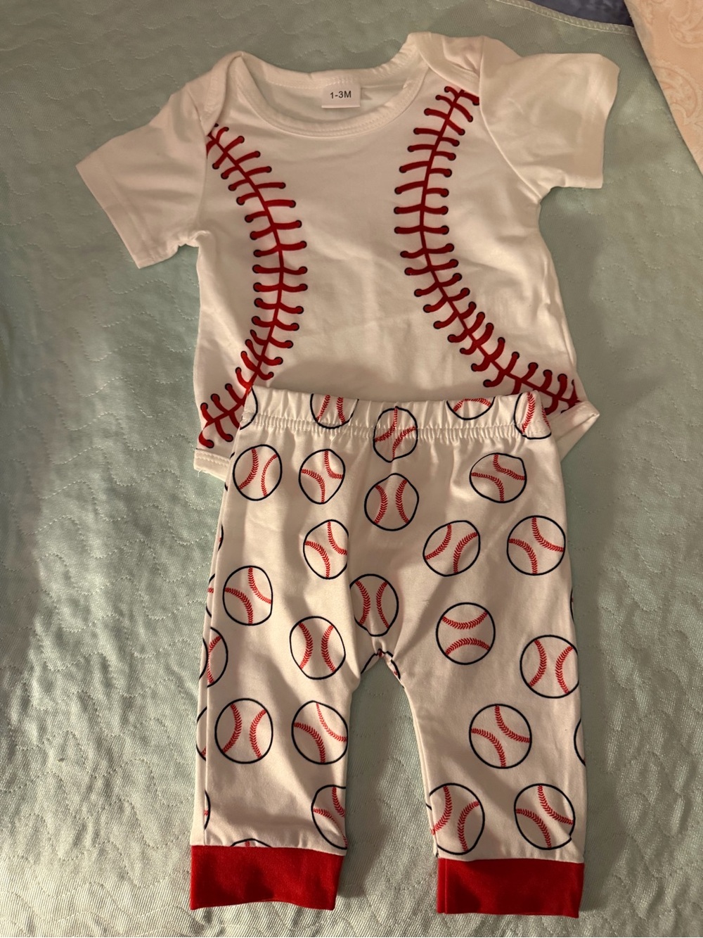 Baby Boys Baseball Two-Piece Outfit - White & Red